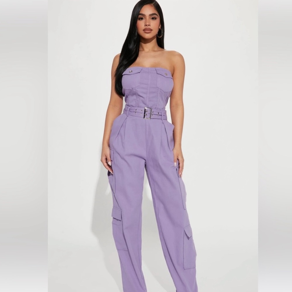Fashion Nova Lavender Cargo Jumpsuit